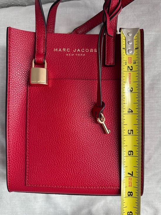 Marc Jacobs Mini Grind Tote Red Pebbled Leather Crossbody Bag Small Open Top - Picture 9 of 11